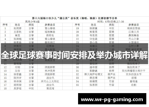 全球足球赛事时间安排及举办城市详解